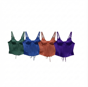 DROGEN EXPORT Débardeur Femme Personnalisé Décontracté Court en Satin, Haut Corset 100% Polyester Tissu Respirant Sans Manches Bustier - Product Image 1