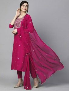 Stylish Party Pakistani Salwar Kameez for Women in <b>Red</b> Lawn Fabric with Stitched Fork Style Suit Dupatta 74072 - Product Image 2