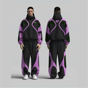 Men's Hooded Tracksuit Set <b>Green</b> <b>Black</b> Color Blocking Full Length 100% Polyester Fleece Quick Dry Sporty Style Autumn Wear - Product Image 4