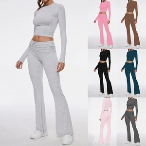 ชุดเซ็ต 2 ชิ้นสำหรับผู้หญิง ฤดูใบไม้ผลิ/ฤดูร้อน แบบลำลอง คอทรงโอ แขนสั้น กางเกงขายาว ผ้าถัก โพลีเอสเตอร์/คอตตอน ระบายอากาศได้ดี แห้งเร็ว - Product Image 2