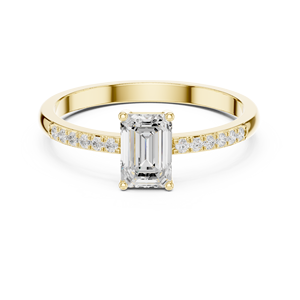 Bague de fiançailles en or jaune 18 carats avec diamant taille émeraude, sertie pavé, solitaire, pour femme, bijou de luxe - Product Image 4