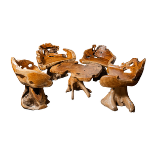 Luxury Modern Rustic Teak <b>Root</b> <b>Table</b> Set with Sculpted Handmade Armchairs by ARTERRA for Living Room Furniture & Patio - Product Image 1