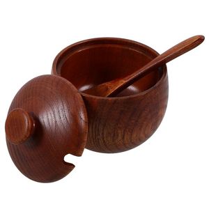 Round Wooden Sugar Bowl with Lid and Spoon Elegant Natural Design for Kitchen <b>Spice</b> <b>Storage</b> Coffee, Pickle and Tea Accessories - Product Image 4