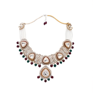 Elegante Conjunto de Collar Choker con Piedras Kundan y Cuentas - Joyería Fina para Mujer - Product Image 2