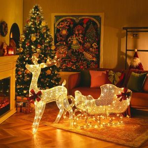 Décoration de jardin gonflable de Noël de 6 pieds avec rennes et traîneau du Père Noël éclairés, avec 4 piquets - Product Image 5