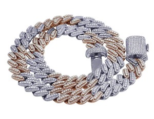 Premium Dual Tone Silver Plated Cuban <b>Chain</b> with Moissanite Diamonds Trendy <b>Iced</b> <b>Out</b> Necklace Mens Fashion Hip Hop - Product Image 1