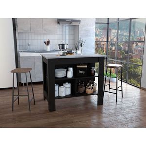 Isola da Cucina Delos a Quattro Gambe con Tre Ripiani di DEPOT E SHOP, Disponibile in Nero e Marmo Ibiza - Product Image 1