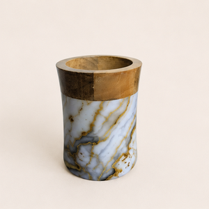 Modern Luxury <b>Black</b> Marble Texture Wooden <b>Flower</b> <b>Vase</b> Gold Rim Finish Handcrafted Eco-friendly Wedding Decorative Tabletop <b>Vase</b> - Product Image 3