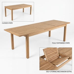 Mesa de Comedor Rectangular Extensible de Madera de Teca Sólida con Diseño Moderno y Acabado Bien Pulido para Uso en Exteriores TAB25 - Product Image 4
