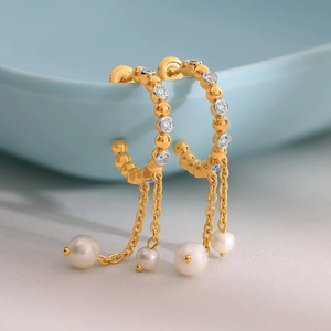 ต่างหูเพชรทรงหยดน้ำประดับหินสีขาวทอง - Product Image 4