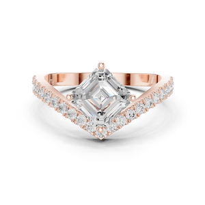 แหวนเพชรทรง Asscher แบบสี่ขา ฝังเพชรเพาะเลี้ยง ดีไซน์เรขาคณิตและสำหรับเจ้าสาว โดดเด่นไม่เหมือนใคร วงแหวนเพชรประดับเพชร  มีจำหน่ายในทองคำกุหลาบ 14k - Product Image 1