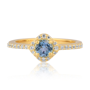 Anillo de Compromiso de Plata 925 Chapado en Oro Amarillo con Topacio Azul y Circonita Cúbica Engastada, Diseño Moderno para Mujer - Product Image 3
