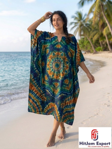 <b>Kaftan</b> Dress Women Beach Wear Loose Fit <b>Summer</b> Cover Up Resort Wear Island Vacation Style Soft Fabric Wholesale Supply - Product Image 4