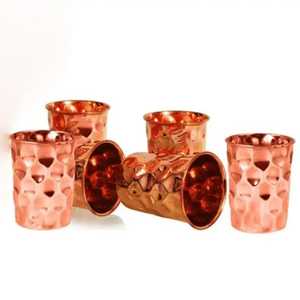 Vasos de Cobre con Textura Martillada y Acabado Pulido, Artículos de Bebida Tradicionales Hechos a Mano, Elegantes Vasos de Agua para el Hogar, la Cocina y la Salud - Product Image 1