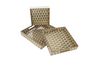 Ensemble de 3 plateaux carrés |   Plateaux de service de conception artisanale haut de gamme, article cadeau, plateau en bois multifonctionnel - Product Image 2