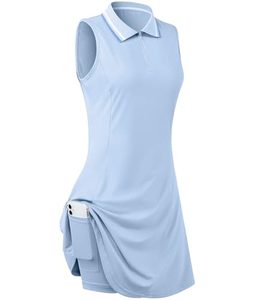 Robe de tennis personnalisée OEM pour femme, rose poudré, sans manches, avec jupe-short intégrée, séchage rapide, respirante, en polyester, pour l'entraînement sportif - Product Image 2