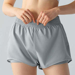 High Quality Double Layer Mid Waist <b>Drawstring</b> Women's Gym Shorts Vintage Nylon/Cotton Workout Fitness - Product Image 5