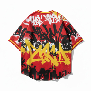 เสื้อเบสบอลโอเวอร์ไซส์แบบสั่งทำพิเศษ ผ้าโพลีเอสเตอร์ 100% สตรีทแวร์ลายทางคุณภาพสูง แบบสวมหัว ชุดกีฬา - Product Image 4