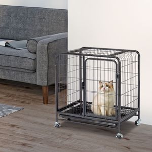 Gabbia per Gatti da Interno da 26 Pollici, Robusta, in Metallo Rinforzato, con Ruote Bloccabili, Vassoi Scorrevoli, Doppie Porte, Recinto Confortevole per Gatti - Product Image 4