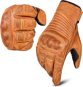 Guantes de Motocicleta de Cuero Genuino, Estilo Vintage, Color Bronceado, con Protección Acolchada en los Nudillos, para Motocross, Motociclismo y Carreras - Product Image 1