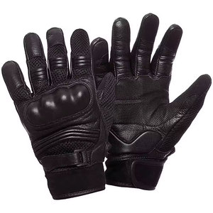 Gants de moto en cuir, longueur poignet, respirants, sportifs, pour usage extérieur, quatre saisons, non doublés, noirs - Product Image 1