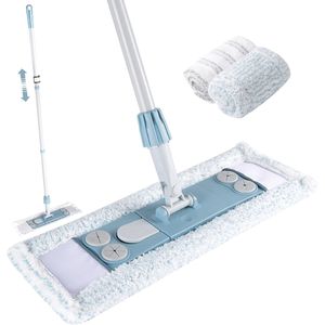 Serpillère magnétique plate pour le nettoyage des sols, manche en fer extensible de 64 cm avec 2 tampons lavables pour parquet, carrelage, marbre et autres surfaces. - Product Image 1