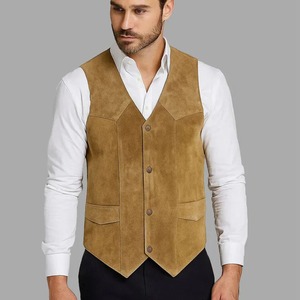เสื้อกั๊กหนังกลับสีแทนสำหรับผู้ชาย - เสื้อกั๊กหนังคาวบอย - Product Image 2