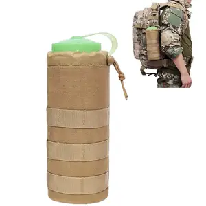 Bolsa de botella de agua Molle táctica militar para acampar al aire libre, senderismo, soporte con cordón, bolsa de botella multifunción, bolsillo