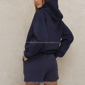 Logo personnalisé 100% coton polaire Jersey poids lourd femmes 2 pièces surdimensionné sweat à capuche et short de survêtement ensemble - Product Image 3