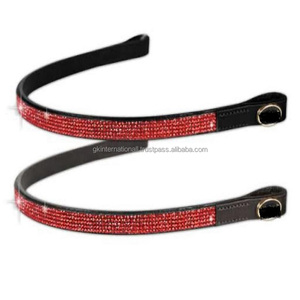 Banda para cejas de caballo de cuero Premium negra con forma de onda hecha a medida, diseñada con 5 líneas de cadena de cristales brillantes azules, banda para cejas - Product Image 3