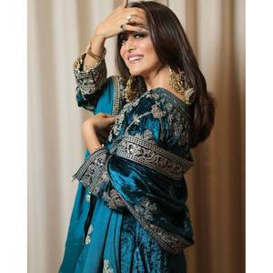 Ensemble haut et bas faits main de créateur avec dupatta pour tenue de soirée, taille XL, taille naturelle - Product Image 5