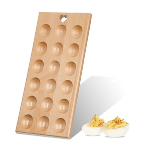 Plateau à œufs en bois avec poignée, design rond, pour le rangement et le service en cuisine, outils pratiques pour les œufs - Product Image 2
