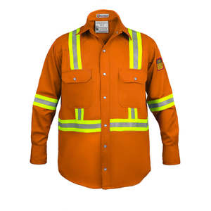 100% C-7 oz Large Orange Flame Resistant Hi Vis FR Shirt High Visibility <b>Reflective</b> <b>Safety</b> <b>Clothing</b> - Product Image 1
