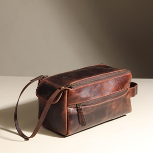 Portable Leather <b>Toiletry</b> Bag Men Travel Cosmetic Organizer Waterproof Grooming <b>Storage</b> Bag LTB-0118 - Product Image 1