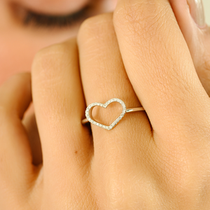 18K White Gold 14K Natural Diamond Open Heart Ring VVS1 Cushion & Emerald Cut Bezel Setting - Product Image 1