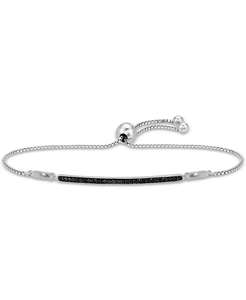 Black Diamond <b>Bar</b> Bolo <b>Bracelet</b> (1/6 ct. <b>t</b>.w.) in Sterling Silver | Macy's - Product Image 1