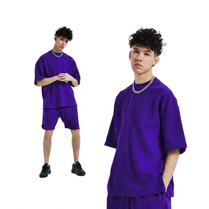 Men's Oversized Solid Color Short Sleeve Knitted T-<b>Shirt</b> O-Neck Casual Breathable Style - Product Image 4