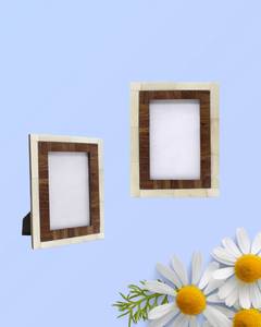 Cadre photo en bois de pin artisanal, imprimé UV, avec incrustation d'os et motif floral bleu, bordure en bois, best-seller au meilleur prix - Product Image 4