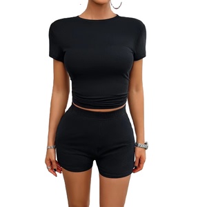 ฤดูร้อนที่กําหนดเอง 2 ชิ้นกางเกงขาสั้นชุดผู้หญิง Jogger ชุดเสื้อยืดและชุดสั้น Biker 2 ชิ้นชุดสั้น - Product Image 1