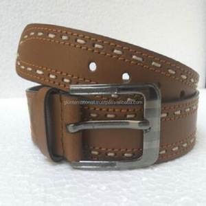 Cinturón de piel auténtica para hombre, cinturón informal de buena calidad, sencillo y versátil, con costuras de cera hechas a mano, venta al por mayor - Product Image 1