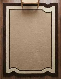 Tapis rectangulaire classique avec centre bleu et bordure crème marine, en laine tuftée, antidérapant, pour salon - Product Image 2