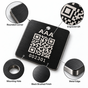 QR Code Asset Labels Anodized Aluminum Custom Serial Number <b>Tags</b> for Factory Equipment <b>Tracking</b> - Product Image 3