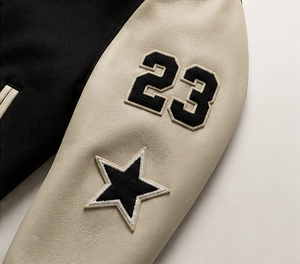 Custom Logo Embroidery Letterman <b>Jacket</b> Vintage Unisex Wool Body Real Leather Sleeve Oversized <b>Patchwork</b> Baseball Varsity <b>Jacket</b> - Product Image 3