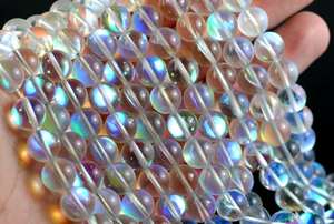 ลูกปัดควอตซ์ไทเทเนียมออราเมจิกสีขาวรุ้ง รูปทรงกลม สำหรับทำเครื่องประดับอัญมณีธรรมชาติ DIY - Product Image 6