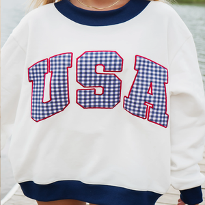 Sweat-shirt surdimensionné personnalisé pour femme en coton molletonné respirant et écologique, avec col montant à carreaux et broderie appliquée de lettres sur le devant - Product Image 1