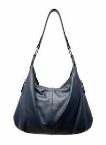 Genuine Leather Shoulder <b>Bag</b> Single Strap Open Closure Beige <b>Navy</b> All Seasons Daily Use - Product Image 2