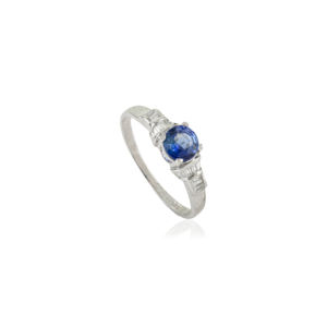 Anillo Apilable de Oro Blanco Puro de 14K con Zafiro Azul Natural y Diamantes, Diseño Único, Buen Precio, Joyería Clásica para Uso Diario - Product Image 3