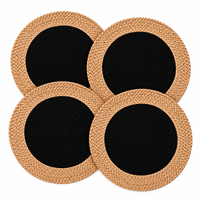 Set de table rond en jute fait main de style bohème, noir, pour la décoration de table, destiné aux détaillants et aux magasins de décoration intérieure