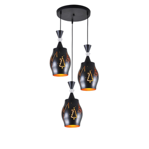 Modern Black Metal 3 <b>Light</b> Pendant Lamp Fixture Decorative Christmas Tree Pattern Hanging Ceiling <b>Light</b> For Home Dining Room - Product Image 1