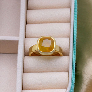 Natural Yellow Sapphire Panch Dhatu <b>Ring</b> Cushion Cut Bezel <b>Set</b> Handmade Gemstone <b>Ring</b> for Women <b>Men</b> - Product Image 3